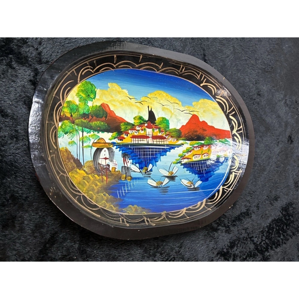 Vintage Hand Painted wooden Bowl Mexican Painting Folk Art